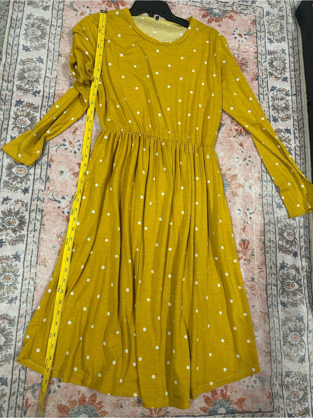 Mustard Polka Dot Midi Long Sleeve Dress - Picture 7 of 9